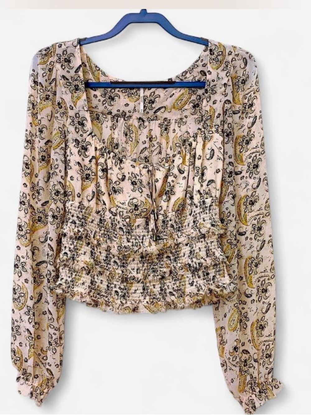 Free People Boho Smocked Peasant Top - Pink Paisley